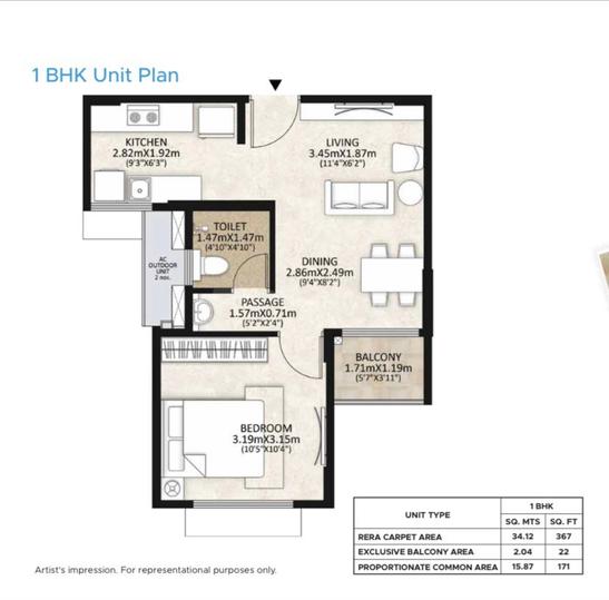 560 Sqft 1 BHK Flat for sale in Mahindra Happinest MWC Mahindra World