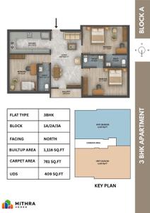 Floor Plan Image of 1116 Sq.ft 3 BHK Apartment / Flat for sale in Madipakkam Chennai for Rs. 12052800