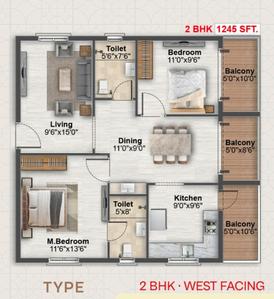 Image of 1245 Sq.ft 2 BHK Apartment / Flat for sale in Skyline Avasa, Bongloor, Hyderabad for Rs. 4357500