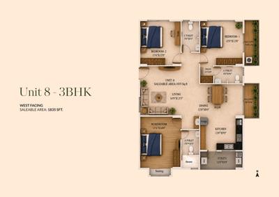 Image of 1990 Sq.ft 3 BHK Apartment / Flat for sale in Horamavu, Bengaluru for Rs. 18905000