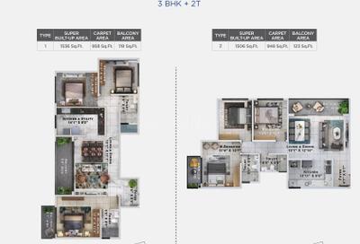 Image of 1360 Sq.ft 3 BHK Apartment / Flat for sale in Sattva Lumina, Rajanukunte, Bengaluru for Rs. 19000000
