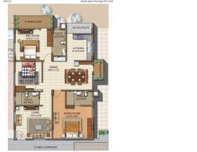 Floor Plan Image of 1714 Sq.ft 3 BHK Apartment / Flat for sale in Mana Placido Apartments, Whitefield Bengaluru for Rs. 17500000