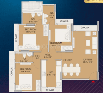Floor Plan Image of 650 Sq.ft 1 BHK Apartment / Flat for sale in Ruparel Crest, Kurla East Mumbai for Rs. 9500000
