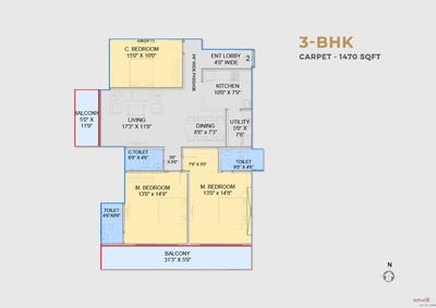 Image of 1740 Sq.ft 3 BHK Apartment / Flat for sale in Pimple Nilakh, Pune for Rs. 17600000