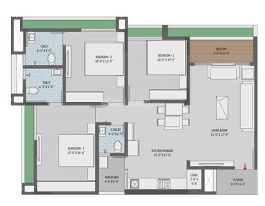 Image of 1845 Sq.ft 3 BHK Apartment / Flat for sale in Rhythm Sky, Zundal, Ahmedabad for Rs. 6355000
