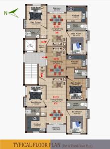 Floor Plan Image of 875 Sq.ft 2 BHK Apartment / Flat for sale in Porur Chennai for Rs. 7700000