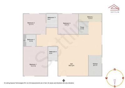 Image of 1762 Sq.ft 3 BHK Apartment / Flat for sale in JP Nagar, Bengaluru for Rs. 11000000