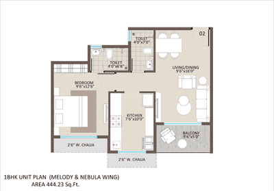 Floor Plan Image of 710 Sq.ft 1 BHK Apartment / Flat for sale in Tharwani Ariana Phase IV, Badlapur West Badlapur for Rs. 2800000