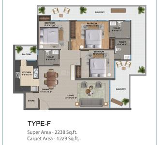 Image of 2238 Sq.ft 3 BHK Apartment / Flat for sale in GMS Road, Dehradun for Rs. 17200000