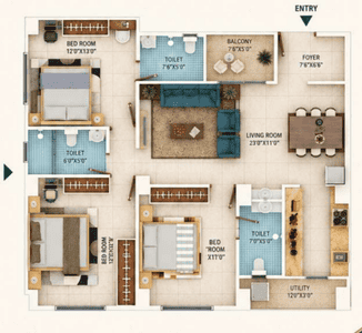 Image of 1327 Sq.ft 2 BHK Apartment / Flat for sale in Jharapada, Bhubaneswar for Rs. 8400000