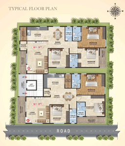 Floor Plan Image of 1611 Sq.ft 3 BHK Apartment / Flat for sale in Kalkere Bengaluru for Rs. 9650000