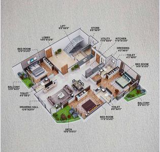 Image of 1966 Sq.ft 3 BHK Apartment / Flat for sale in Pratap Nagar, Nagpur for Rs. 15600000
