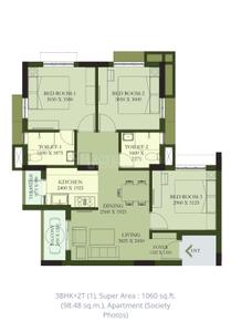 Image of 1300 Sq.ft 3 BHK Apartment / Flat for rent in Hiland Greens, Maheshtala, Kolkata for Rs. 25000