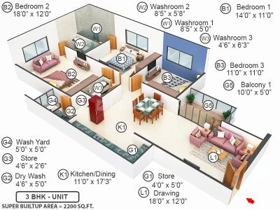Image of 1460 Sq.ft 3 BHK Apartment / Flat for sale in Kavisha The Canvas, South Bopal, Ahmedabad for Rs. 7700000