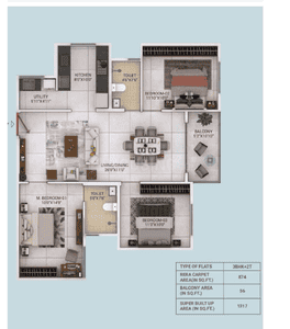 Image of 1317 Sq.ft 3 BHK Apartment / Flat for sale in Nambiar Millennia, Anekal, Bengaluru for Rs. 15100000