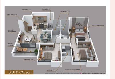 Image of 1280 Sq.ft 3 BHK Apartment / Flat for sale in Sukhwani Verde, Undri, Pune for Rs. 7990000