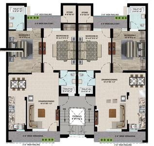 Floor Plan Image of 990 Sq.ft 2 BHK Apartment / Flat for sale in Omega City, Bhago Majra Mohali for Rs. 5490000