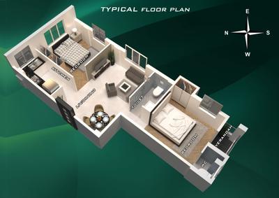 Floor Plan Image of 830 Sq.ft 2 BHK Apartment / Flat for sale in Paschim Putiary Kolkata for Rs. 3984000