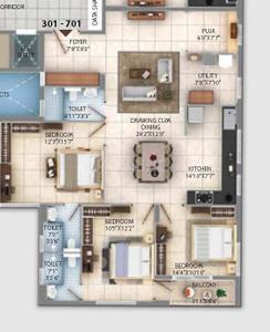 Image of 1999 Sq.ft 3 BHK Apartment / Flat for sale in Pramod Heights, Kesora, Bhubaneswar for Rs. 13393300