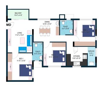 Image of 1251 Sq.ft 3 BHK Apartment / Flat for sale in T Nagar, Chennai for Rs. 26000000