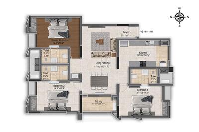 Image of 1172 Sq.ft 3 BHK Apartment / Flat for sale in Manimangalam, Chennai for Rs. 24900000