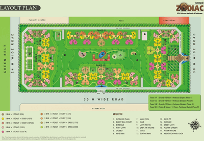 Floor Plan Image of 1075 Sq.ft 2.5 BHK Apartment / Flat for sale in Amrapali Zodiac, Sector 120 Noida for Rs. 9500000