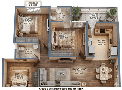 Image of 1284 Sq.ft 3 BHK Apartment / Flat for sale in Yop Om Residency, Samrathpura, Sikar for Rs. 4500000