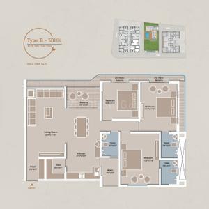 Floor Plan Image of 1500 Sq.ft 3 BHK Apartment / Flat for sale in Samruddhi 60 Onyx, Gotri Vadodara for Rs. 10000000