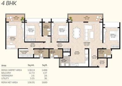 Image of 1711 Sq.ft 4 BHK Apartment / Flat for sale in Mahindra Blossom, Kadugodi, Bengaluru for Rs. 40000000