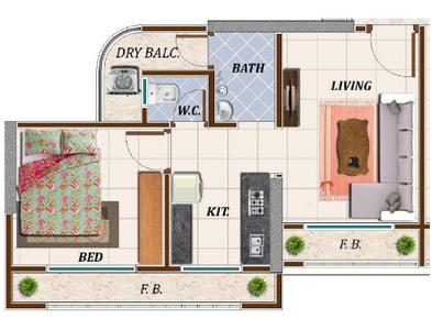 Image of 393 Sq.ft 1 BHK Apartment / Flat for sale in Laabh Pehla Ghar Shubh Sanket Complex, Thane West, Thane for Rs. 5000000