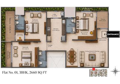 Image of 2650 Sq.ft 3 BHK Apartment / Flat for sale in Bharatnagar, Nagpur for Rs. 21200000