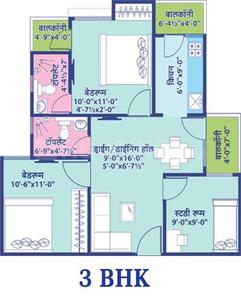 Floor Plan Image of 820 Sq.ft 3 BHK Apartment / Flat for sale in Elegant Vaishali Utsav, Vaishali Nagar Jaipur for Rs. 3289000