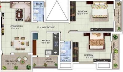 Image of 1198 Sq.ft 2 BHK Apartment / Flat for sale in KT Nagar, Nagpur for Rs. 5800000