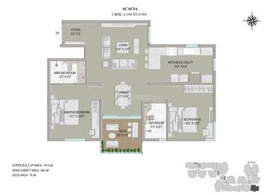 Floor Plan Image of 1415 Sq.ft 2 BHK Apartment / Flat for sale in Centreo, Subramanyapura Bengaluru for Rs. 20000000
