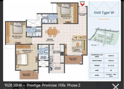 Image of 1628 Sq.ft 3 BHK Apartment / Flat for sale in Prestige Primrose Hills, Uttarahalli -Manavarthekaval, Bengaluru for Rs. 22000000
