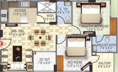 Image of 815 Sq.ft 2 BHK Apartment / Flat for sale in Sunil Agrawal Emerald Court, Greater Brajeshwari, Indore for Rs. 8000000
