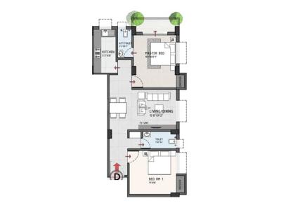 Image of 839 Sq.ft 3 BHK Apartment / Flat for sale in Saket Evara, Baranagar, Kolkata for Rs. 9100000