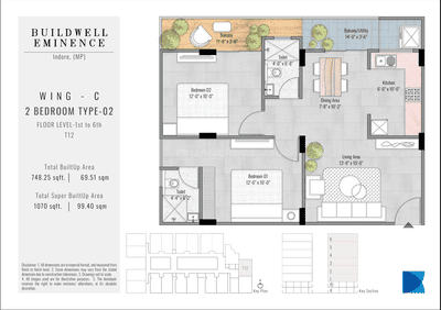 Image of 1030 Sq.ft 2 BHK Apartment / Flat for sale in Buildwell Eminence, Jakhya, Indore for Rs. 5665000
