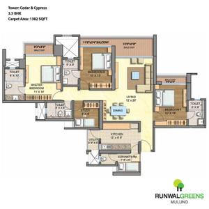 Image of 1113 Sq.ft 2.5 BHK Apartment / Flat for sale in Runwal Greens, Bhandup West, Mumbai for Rs. 27500000