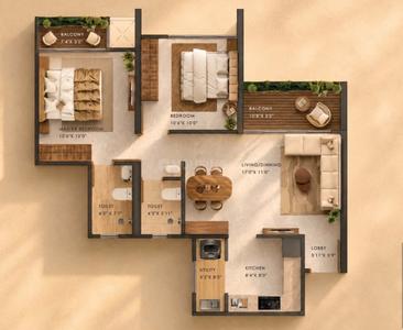 Floor Plan Image of 1010 Sq.ft 2 BHK Apartment / Flat for sale in Nirman Neopolis, Pimpri Pune for Rs. 8000000