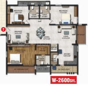 Image of 2600 Sq.ft 3 BHK Apartment / Flat for sale in Rajapushpa Regalia, Kokapet, Hyderabad for Rs. 33300000