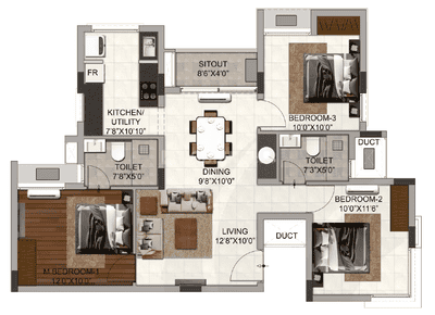 Image of 1238 Sq.ft 3 BHK Apartment / Flat for sale in DRA Trinity, Thoraipakkam, Chennai for Rs. 10100000