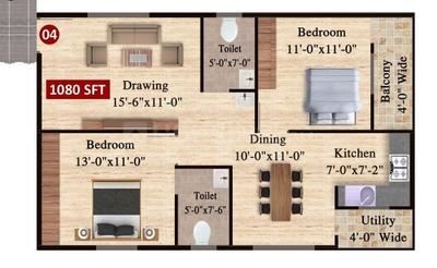Image of 1080 Sq.ft 2 BHK Apartment / Flat for sale in GM Sri Sai Grand, NRI Layout, Bengaluru for Rs. 7200000