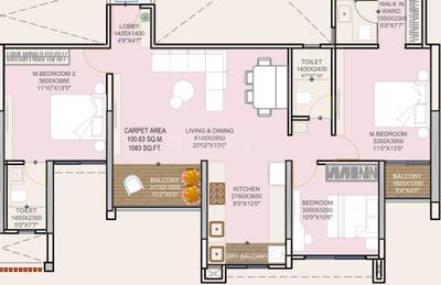 Image of 1624 Sq.ft 3 BHK Apartment / Flat for sale in Stellar Symphony, Kiwale, Pune for Rs. 11800000