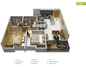 Image of 1041 Sq.ft 2 BHK Apartment / Flat for sale in Ram Foresta, Kondhwa, Pune for Rs. 8300000