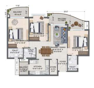 Image of 1650 Sq.ft 3 BHK Apartment / Flat for sale in Jashn Elevate Phase 3, Sushant Golf City, Lucknow for Rs. 14800000