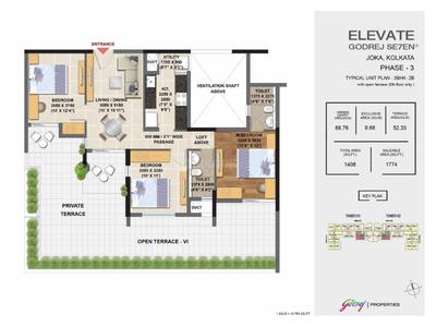 Image of 1200 Sq.ft 3 BHK Apartment / Flat for sale in Godrej Seven, Joka, Kolkata for Rs. 6700000