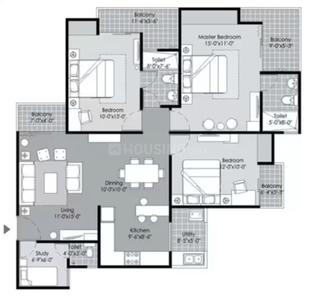 Image of 1435 Sq.ft 3 BHK Apartment / Flat for sale in Gulshan Vivante, Sector 137, Noida for Rs. 21000000
