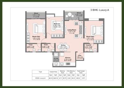 Image of 1499 Sq.ft 3 BHK Apartment / Flat for sale in Kohinoor Famville, Maan, Pune for Rs. 11900000