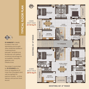 Image of 2070 Sq.ft 3 BHK Apartment / Flat for sale in SS Harmony, Yendada, Visakhapatnam for Rs. 13300000